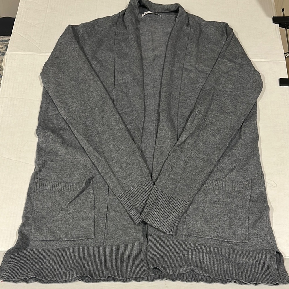 Gray Open Front Cardigan